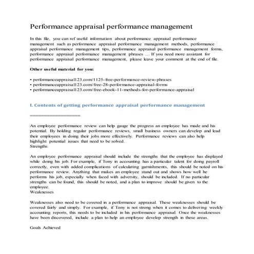 Performance appraisal performance management