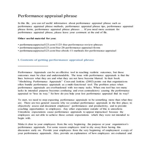 Performance appraisal phrase