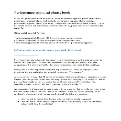 Performance appraisal phrase book | DOCX