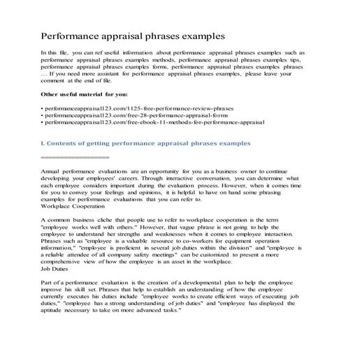 Performance appraisal phrases examples