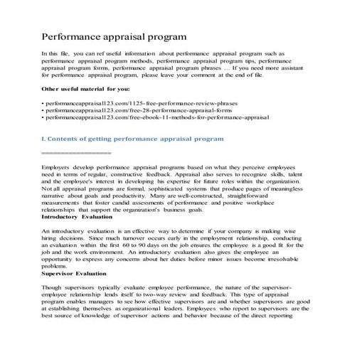 Performance appraisal program