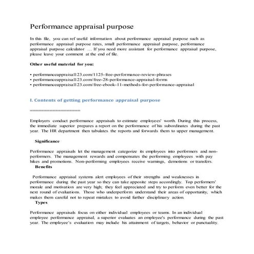 Performance appraisal purpose
