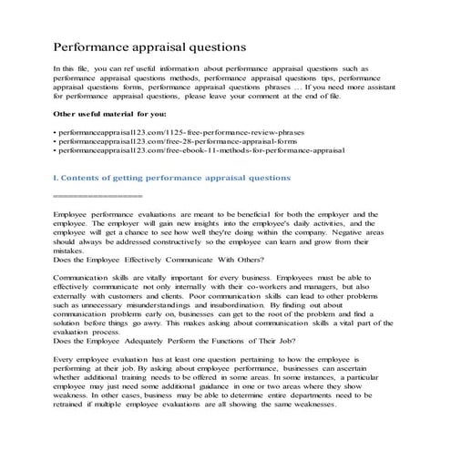 Performance appraisal questions
