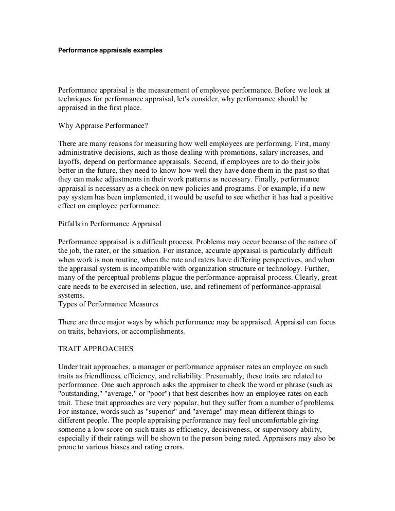 performance appraisals examples performance appraisal sample