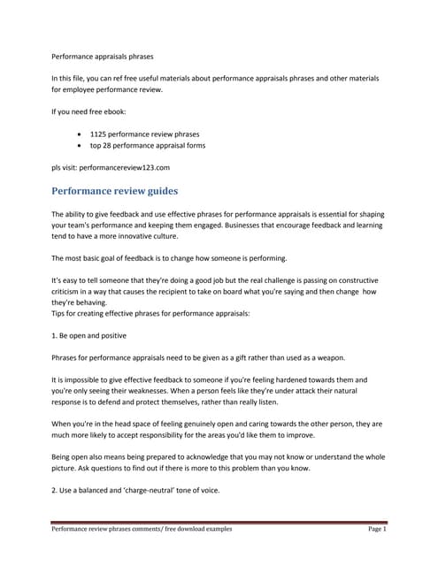 Performance appraisal review comments | DOCX