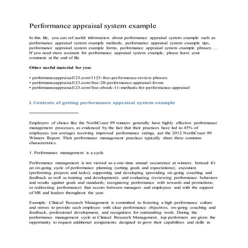 Performance appraisal system example