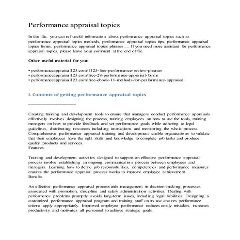 Performance appraisal topics