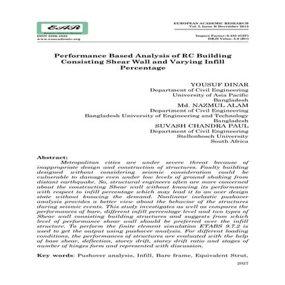 Performance based analysis of rc building consisting shear wall and varying infill percentage