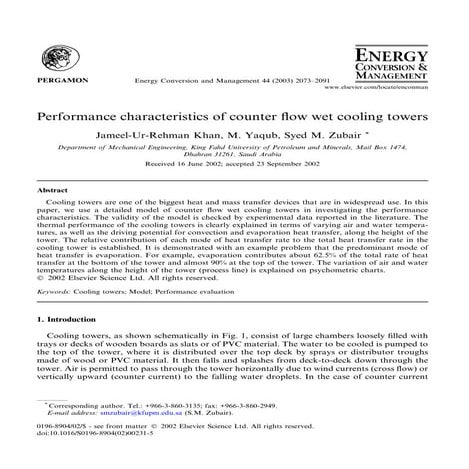 Performance characteristics of counter flow wet cooling towers