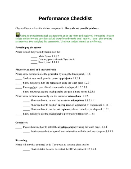 Performance Checklist