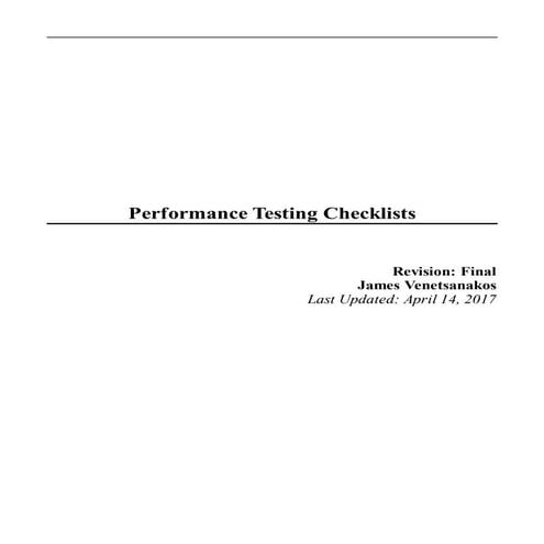 Performance Testing Checklists