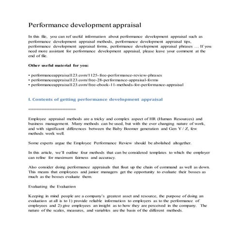 Performance development appraisal