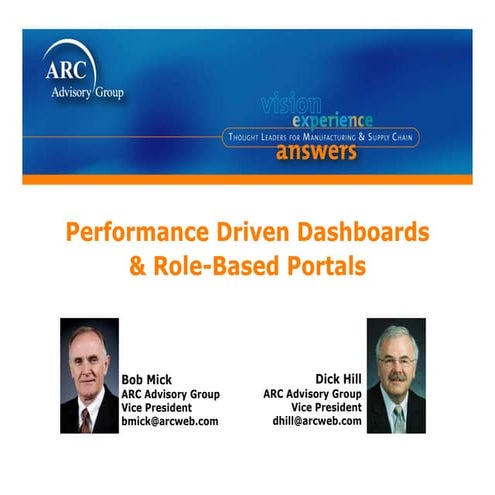 Performance driven dashboards & role based portals d hill bmick arc orlando 2008