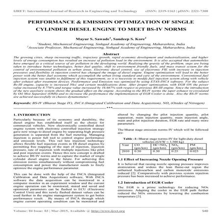 Performance &amp; emission optimization of single cylinder diesel engine to m...