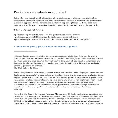 Performance evaluation appraisal