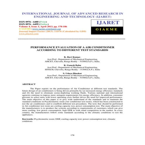 Performance evaluation of a air conditioner according to different test ...