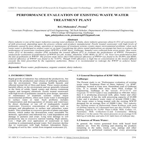 Performance evaluation of existing waste water treatment plant | PDF