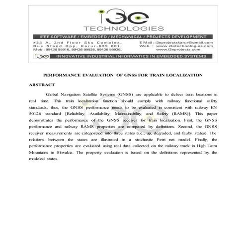 Performance evaluation of gnss for train localization