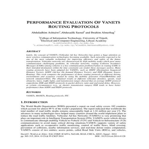 Performance evaluation of vanets