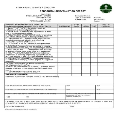 Performance evaluation report template | PDF