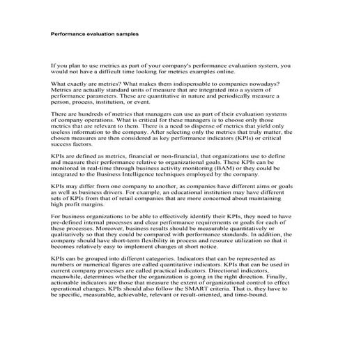 Performance evaluation samples