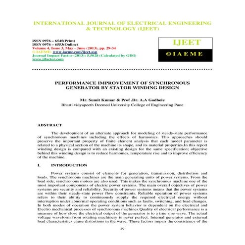 Performance improvement of synchronous generator by stator winding | PDF