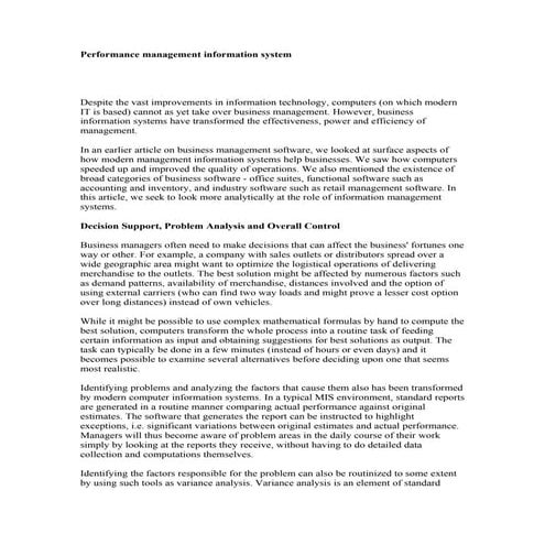 Performance management information system