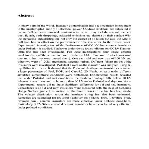 Performance of 400 kV line insulators under pollution | PDF | DOC | PPT