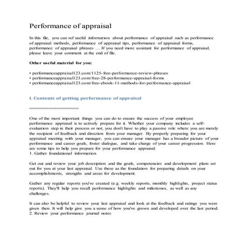 Performance of appraisal