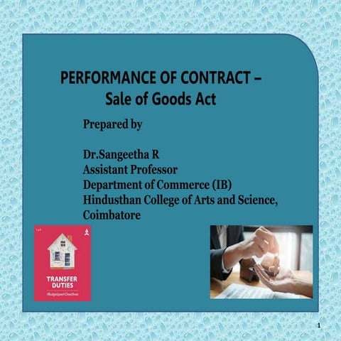 Performance of contract under sale of goods act