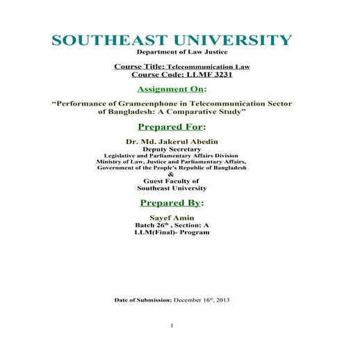 Performance of grameenphone in telecommunication sector of bangladesh a compa...