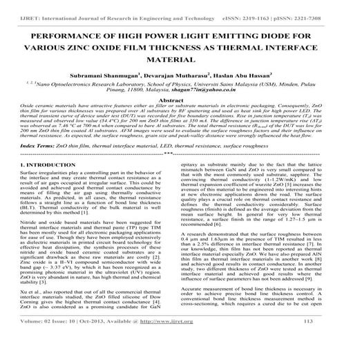 Performance of high power light emitting diode for various zinc oxide film th...