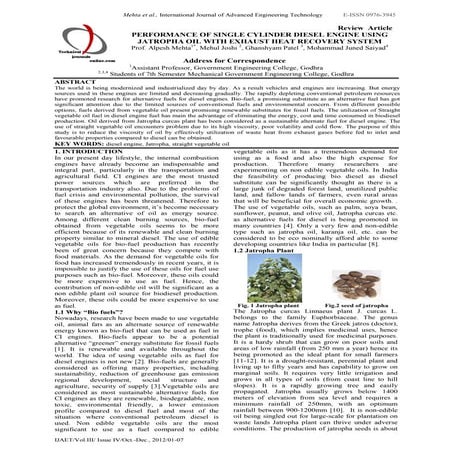 Performance of single cylinder diesel engine using jatropha oil with exhaust ...