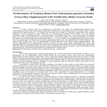 Performance of yankasa rams fed andropogon gayanus (gamba grass) hay suppleme...