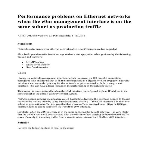 Performance problems on ethernet networks when the e0m management interface i...