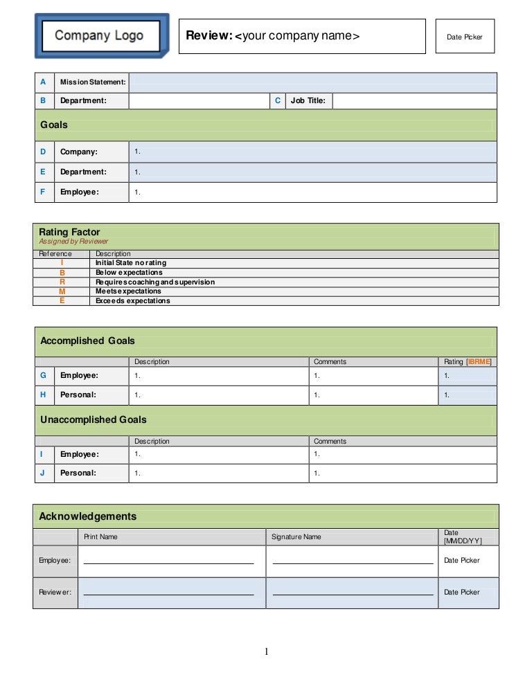 performance review template performance review templates free