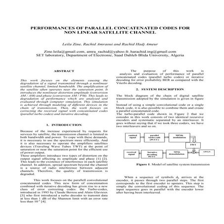 Performances des turbo codes parallèles pour un canal satellite non linéaire