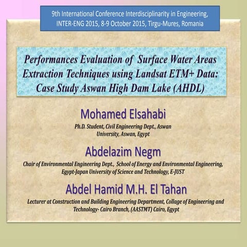 Performances evaluation of  surface water areas extraction techniques using l...