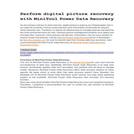 Perform digital picture recovery with mini tool power data recovery