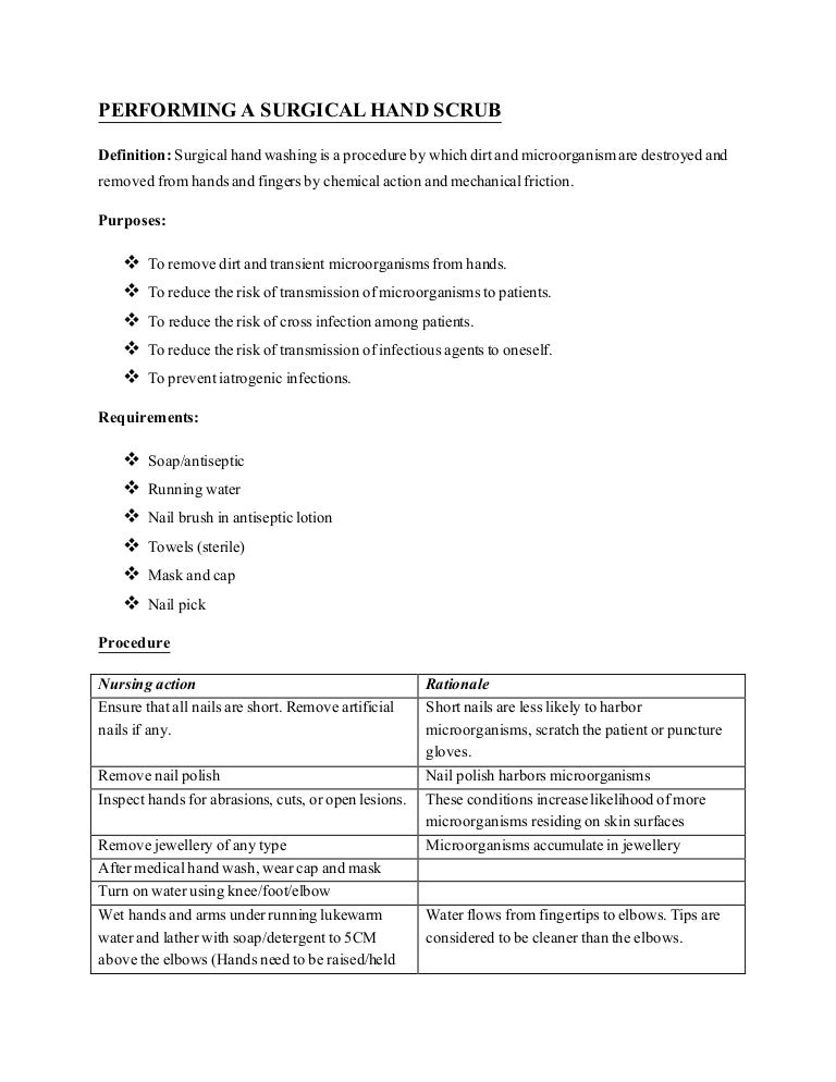 Performing a surgical hand scrub