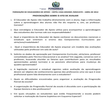 Perguntas aos educadores de apoio