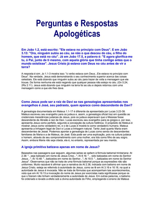 Perguntas E Respostas Apologéticas