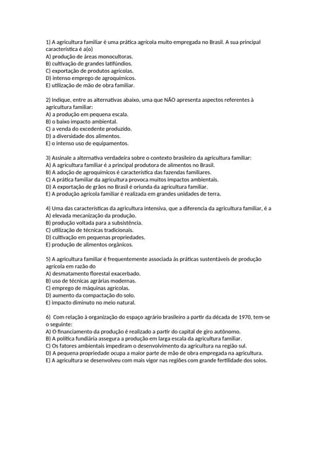 Perguntas de multipla escolha sobre Agricultura | DOCX