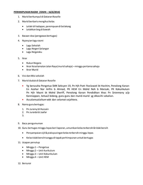 Aturcara perhimpunan rasmi sekolah | DOCX