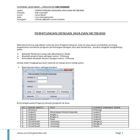 Program Hitung di java dan netbeans | PDF