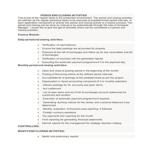 Period end closing activites in sap fico