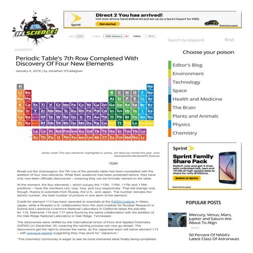 Periodic table's 7th row completed with discovery of four new elements   ifl ...