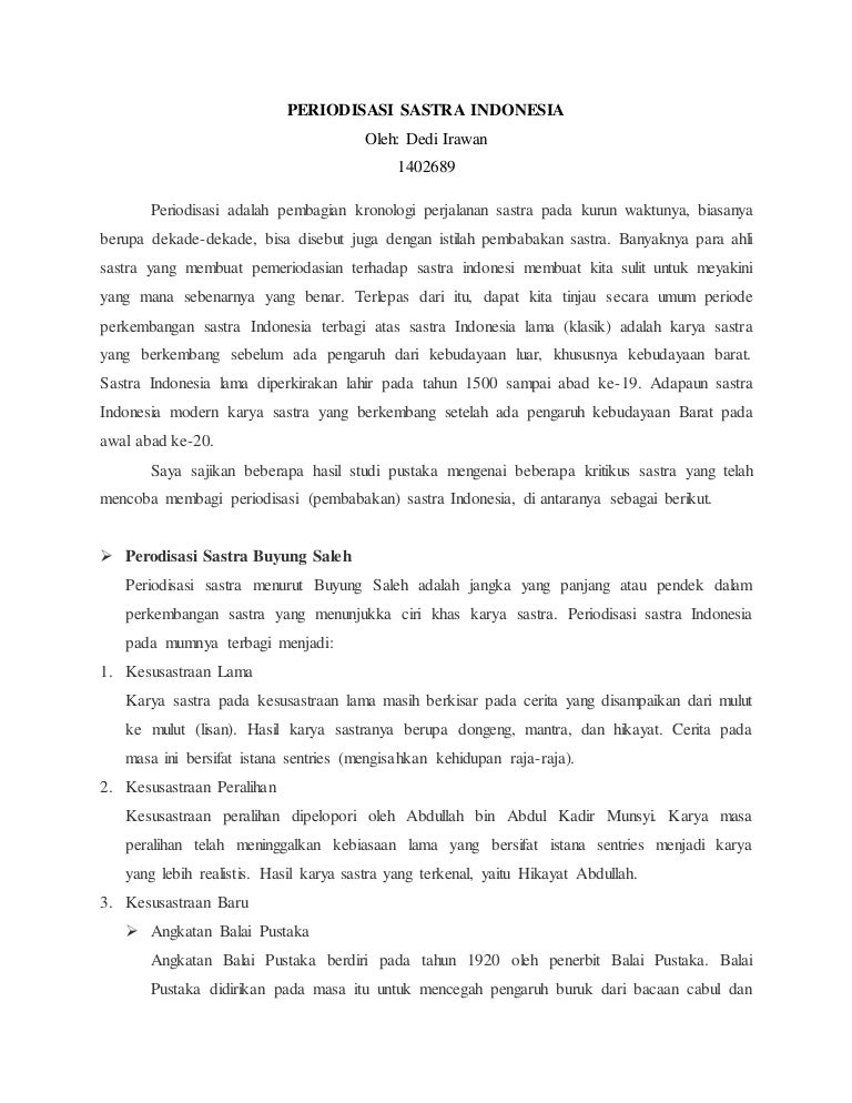Periodisasi Sastra Indonesia