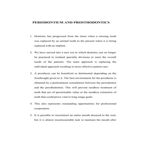 Periodontium and prosthodontics