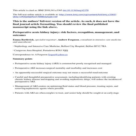 Perioperative Management of Acute Kidney Injury